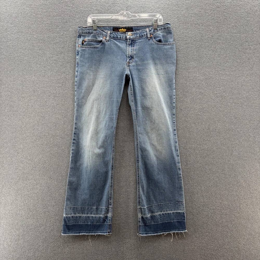 VTG 90s Todd Oldham Jeans Women 11 Blue Low Rise Distressed Hem Stretch Denim